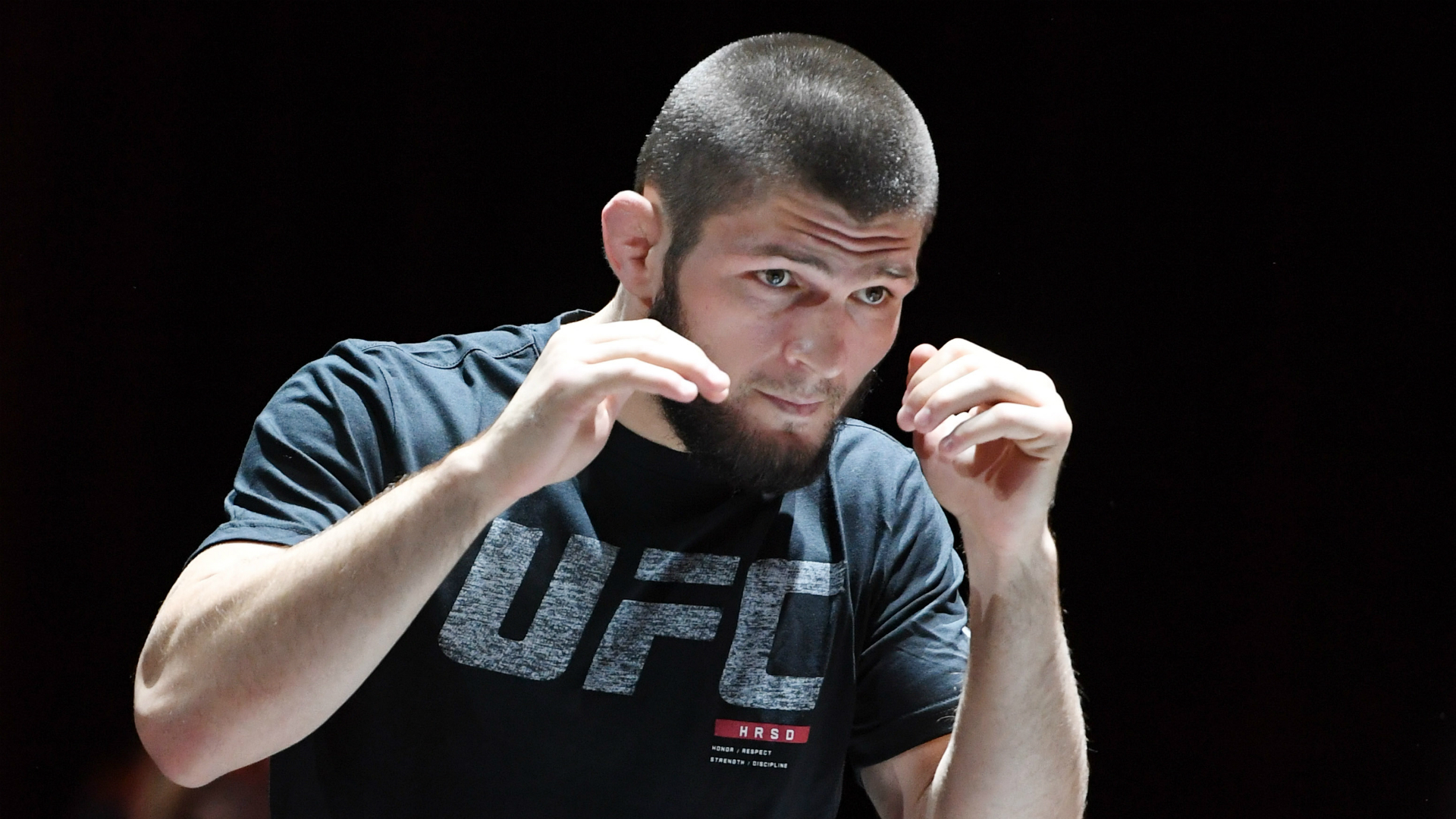 Khabib calls of Ferguson match due to coronavirus concerns. Image via Stadium Astro.