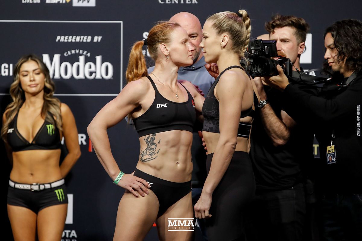 Shevchenko dominates Chookagian, wins by TKO in UFC flyweight title defense. Image via MMA Fighting.