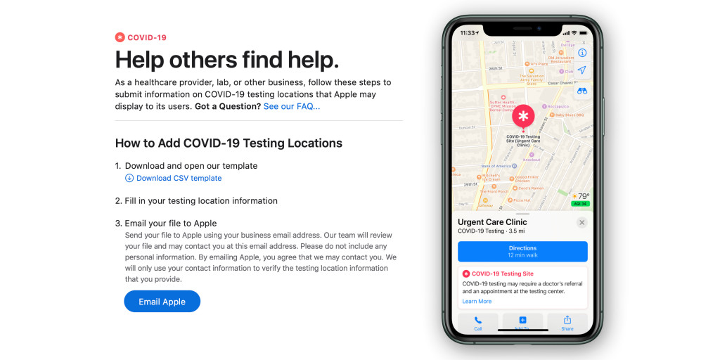 Apple Maps will soon display COVID-19 testing locations