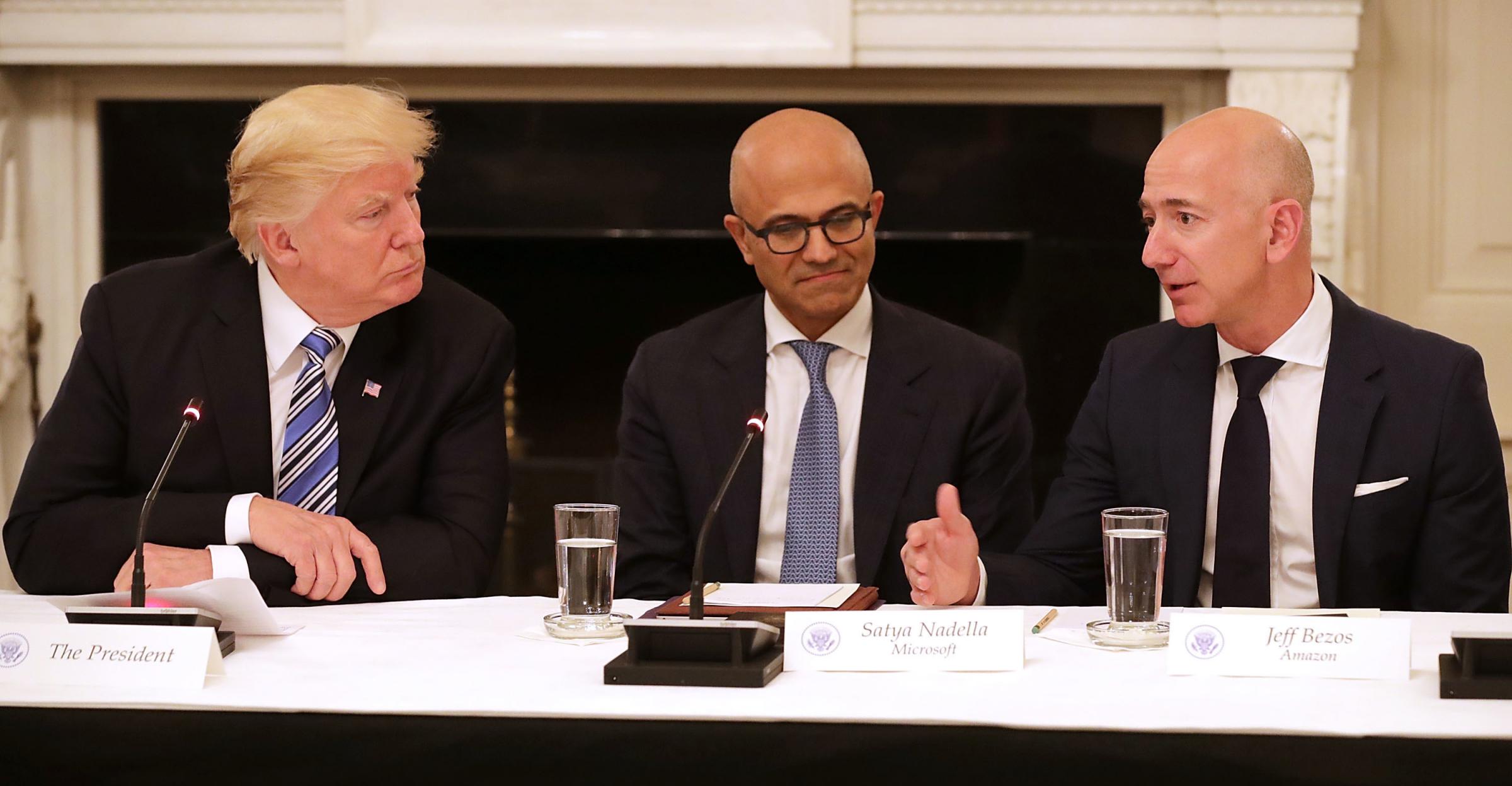 Amazon requests court to issue halt judgment on Microsoft's Pentagon contract. Image via Getty Images.